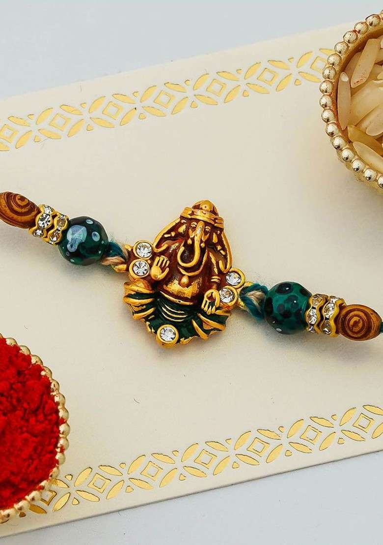 Artfificial Stones Studded And Beaded Lord Ganesha Rakhi - Indya