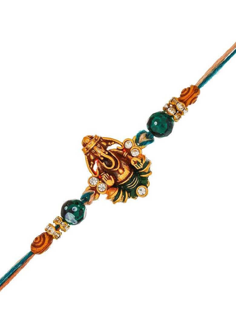 Artfificial Stones Studded And Beaded Lord Ganesha Rakhi - Indya