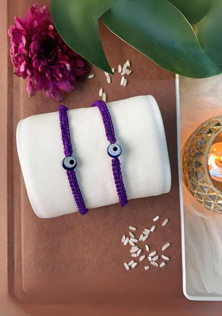 Set Of 2 Artificial Beaded Nazar Evil Eye Bracelet Thread Rakhi - Indya