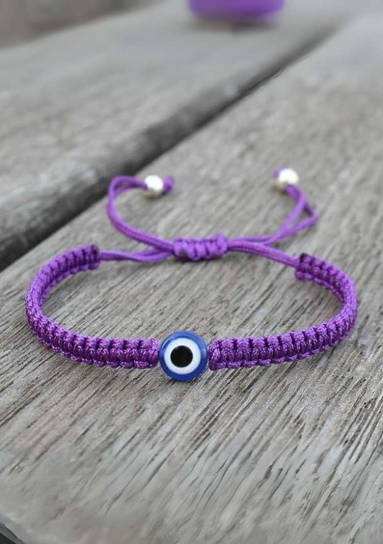 Artificial Stones Studded And Beaded Evil Eye Bracelet Rakhi - Indya