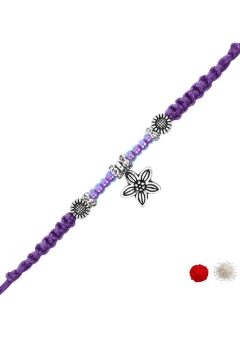 Silver Plated Artificial Stones Studded And Beaded Star Shaped Rakhi And Roli Chawal - Indya