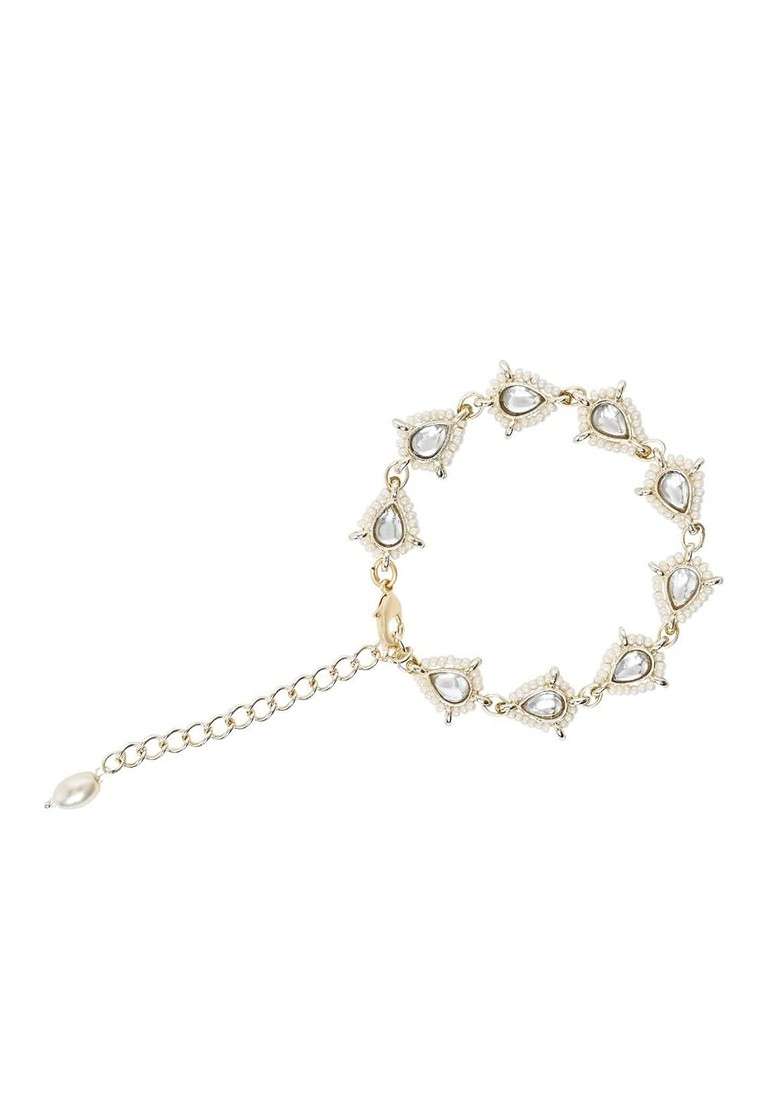 White Kundan And Pearls Lumba Rakhi Bracelet Combo Set With Roli Chawal - Indya