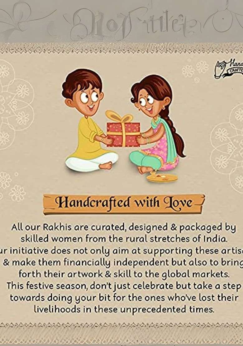 2 Pieces Enamel Evil Eye Bhaiya Bhabhi Lumba Rakhi Set With Roli Chawal - Indya