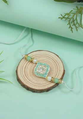 Kundan Studded And Pearls Beaded Thread Rakhis With Roli Chawal