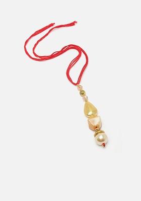 Stone Studded And Beaded Thread Rakhi With Roli Chawal