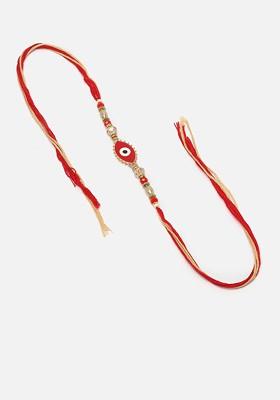 Evil Eye Beaded Thread Rakhi With Roli Chawal