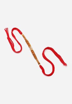 Stone Studded And Beaded Thread Rakhi With Roli Chawal