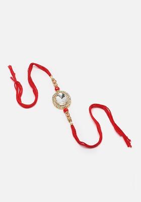 Kundan Studded And Beaded Thread Rakhi With Roli Chawal