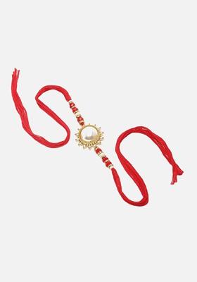 Kundan Studded And Beaded Thread Rakhi With Roli Chawal