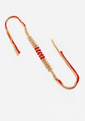 Stone Studded And Beaded Thread Rakhi With Roli Chawal