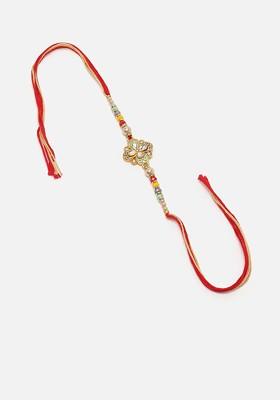 Kundan Studded And Beaded Thread Rakhi With Roli Chawal