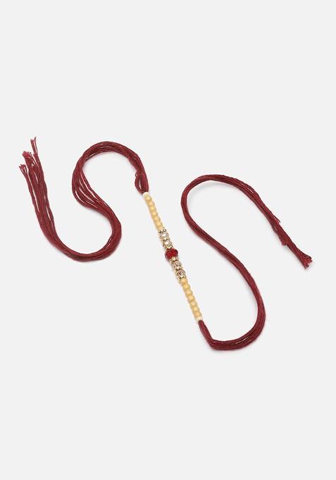 Stone Studded And Beaded Thread Rakhi