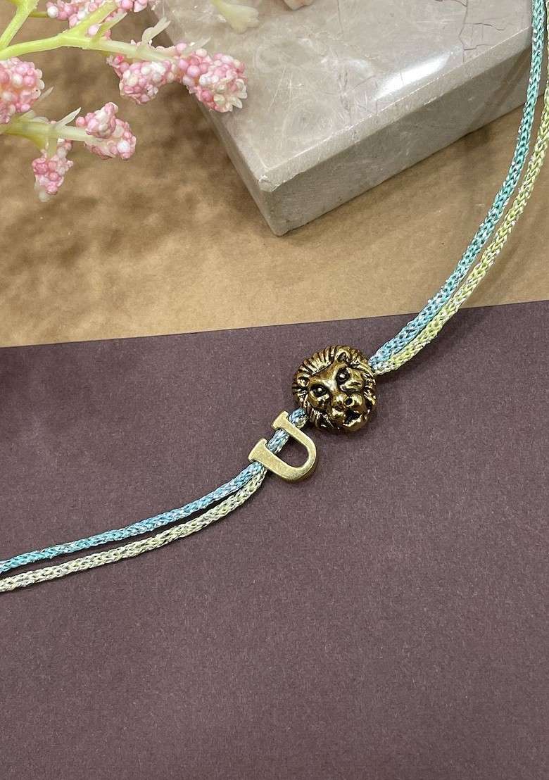 U Letter Lion Charm Thread Rakhi - Indya