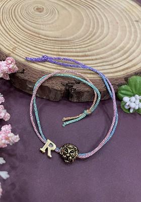 R Letter Lion Charm Thread Rakhi