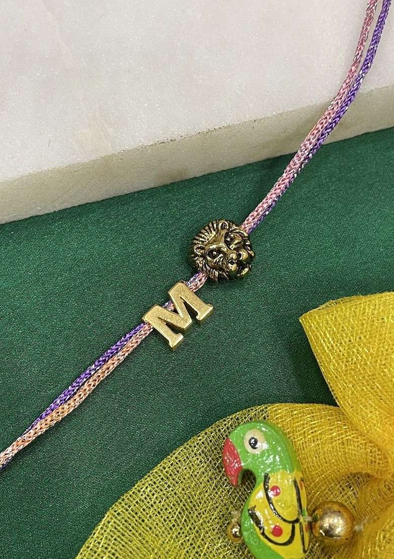 M Letter Lion Charm Thread Rakhi - Indya