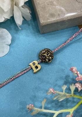 B Initial Lion Charm Thread Rakhi