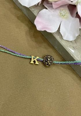 K Initial Lion Charm Thread Rakhi