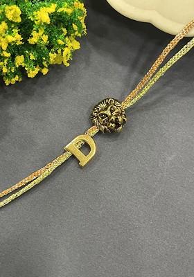 D Initial Lion Charm Thread Rakhi