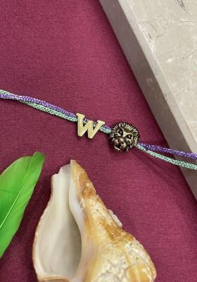 W Initial Lion Charm Thread Rakhi