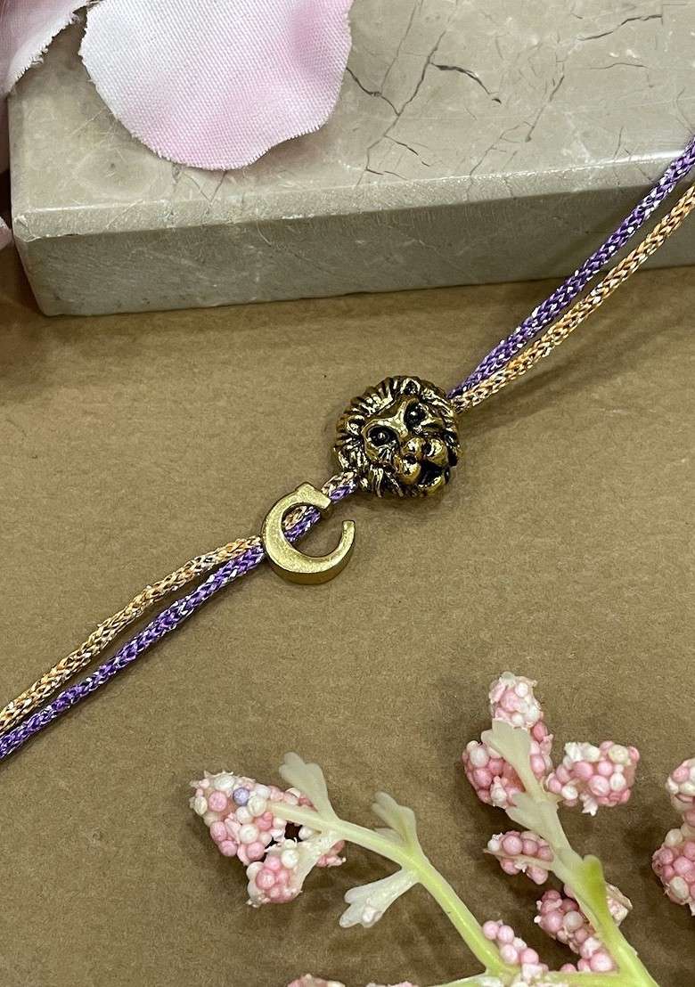 Letter C Lion Charm Thread Rakhi - Indya