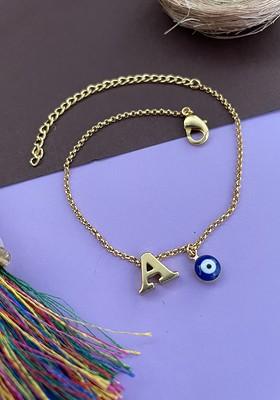 Gold Plated Evil Eye Charm A Initial Bracelet Rakhi