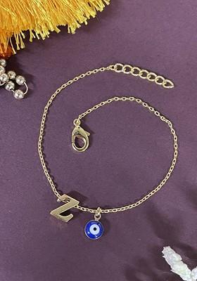 Gold Plated Evil Eye Charm Z Initial Bracelet Rakhi