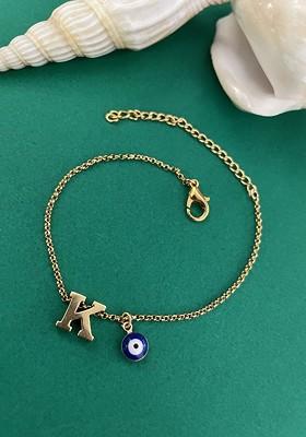 Gold Plated Evil Eye Charm K Initial Bracelet Rakhi