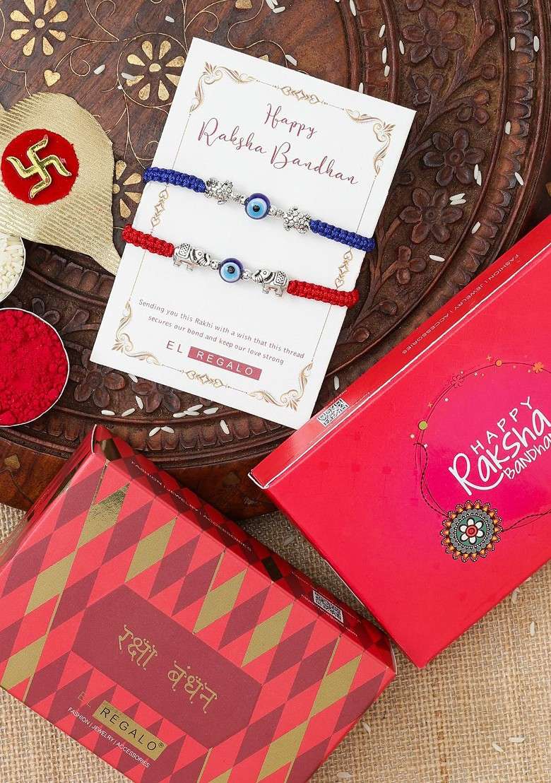 Set Of 2 Evil Eye Charm Thread Rakhis - Indya