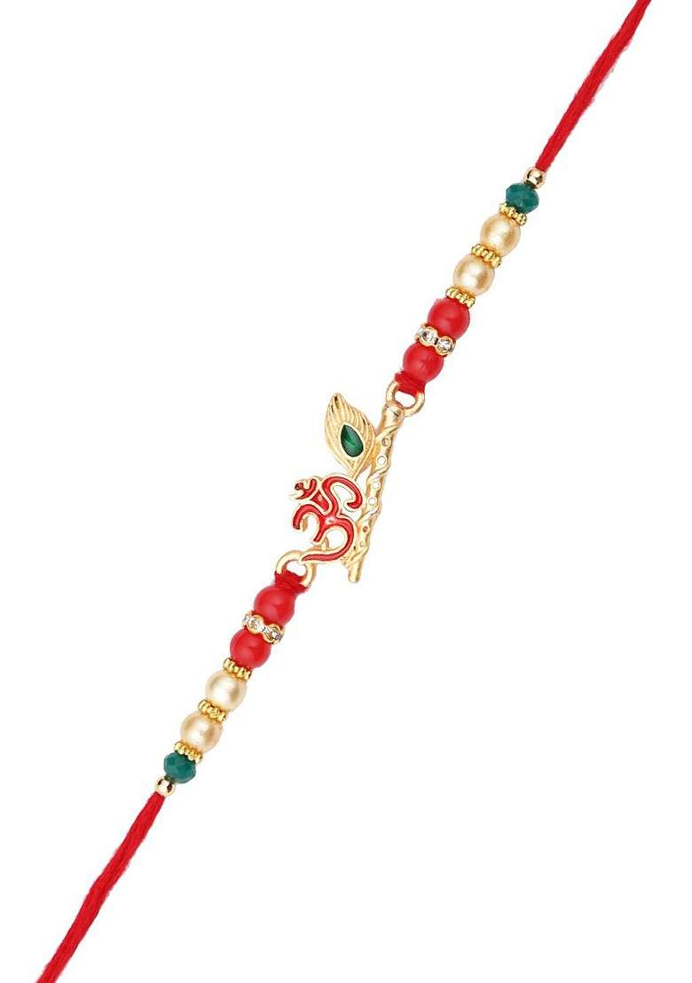 Divine Om And Flute Thread Rakhi With Roli Chawal And Greetings Card - Indya