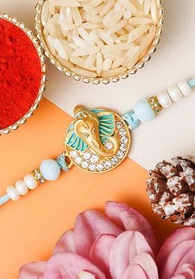 Beaded And Stone Studded Thread Rakhi With Roli Chawal