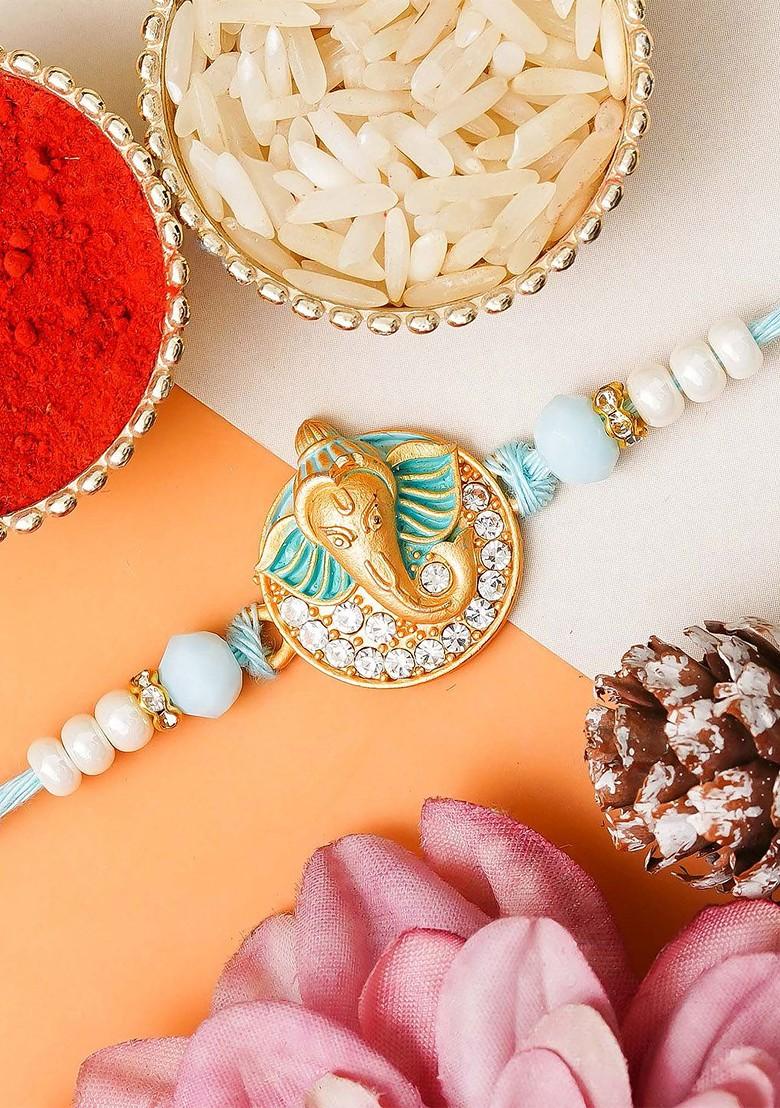 Beaded And Stone Studded Thread Rakhi With Roli Chawal - Indya