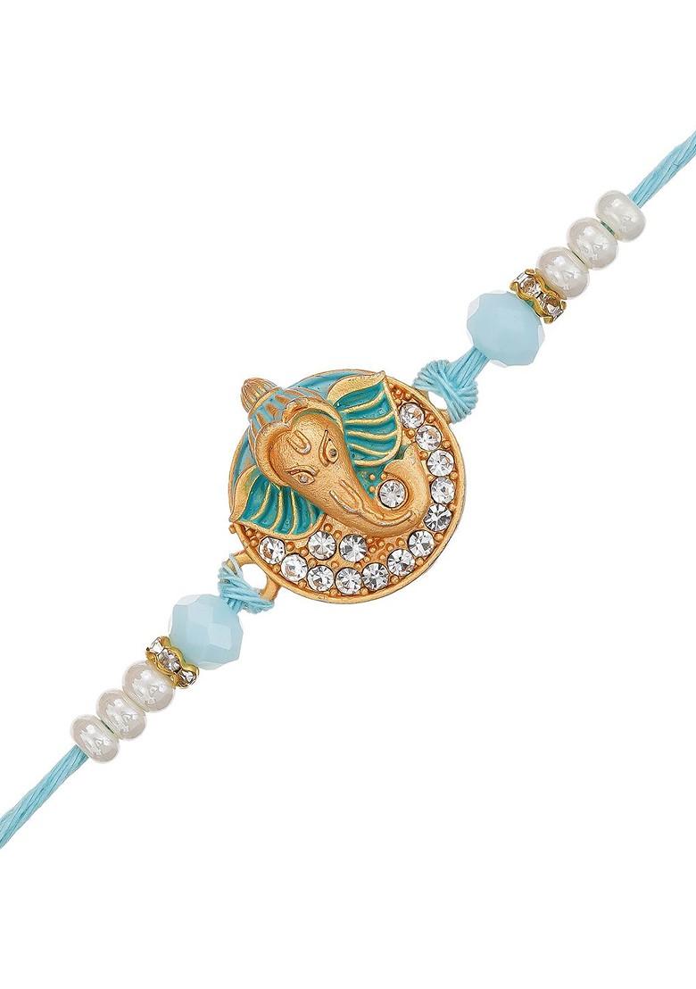 Beaded And Stone Studded Thread Rakhi With Roli Chawal - Indya