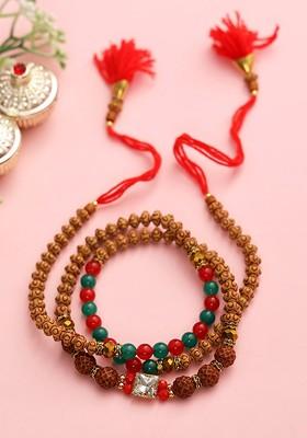 Brown Artificial Rudraksh Beaded Bracelete Style Rakhi