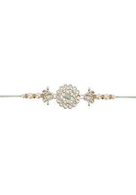Kundan Studded Pearl Beaded Thread Rakhi With Roli Chawal