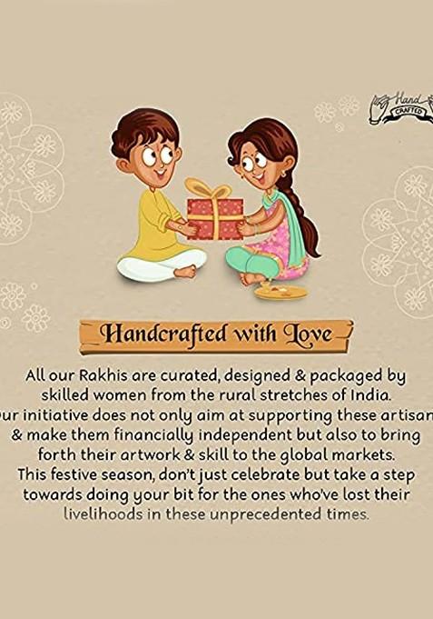 Kundan Studded Pearl Beaded Meenakari Thread Rakhi With Roli Chawal