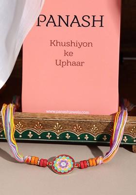 Gold Plated Stone Studded Thread Rakhi With Roli Chawal