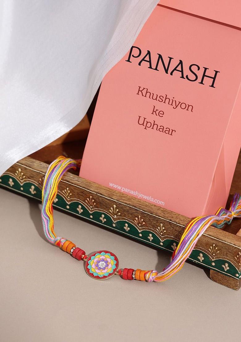 Gold Plated Stone Studded Thread Rakhi With Roli Chawal - Indya