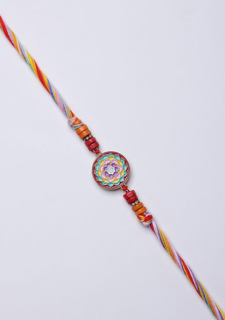 Gold Plated Stone Studded Thread Rakhi With Roli Chawal - Indya