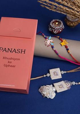 Set Of 4 Beaded Beaded And Stone Studded Rakhis And Roli Chawal