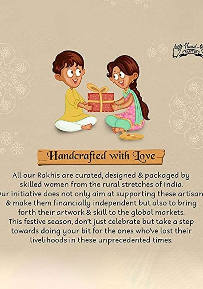 Kundan Studded Bhaiya Bhabhi Thread Rakhi With Roli Chawal And Greeting Card - Indya