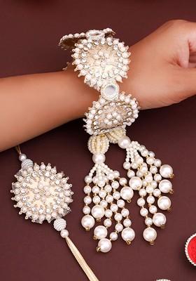 Beaded Gold Plated Bhaiya Bhabhi Bracelet Rakhis With Roli Chawal