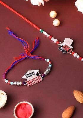 Set Of 2 Beaded Gold Plated Thread Rakhis With Roli Chawal