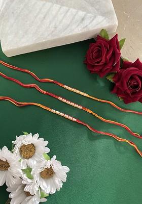 Set Of 3 Pearls Beaded Thread Rakhis