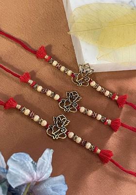 Set Of 3 Lord Ganesha Beaded Thread Rakhis