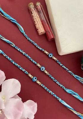 Set Of 3 Evil Eye Pearls Beaded Rakhis
