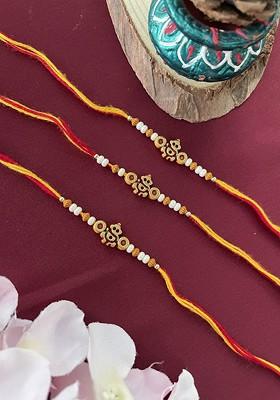 Set Of 3 Pearls Beaded Lord Ganesha Rakhis
