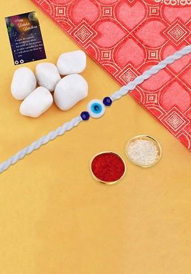 Evil Eye Beaded Rakhi With Roli Chawal And Greeting Card