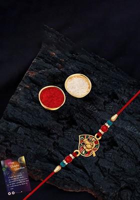 Lord Ganesha Bhaiya Thread Rakhi With Roli Chawal And Greeting Card