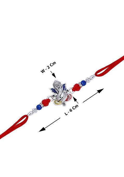 Beaded Lord Ganesh Rakhi With Roli Chawal And Greeting Card