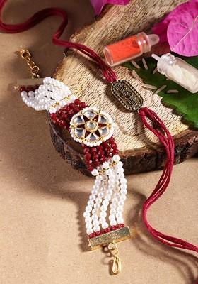 Unisex Set Of 2 Beaded Bhai Bhabhi Rakhis With Roli And Chawal